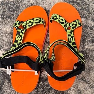 Stella McCartney Bright Orange Sandals with Black and Neon Straps